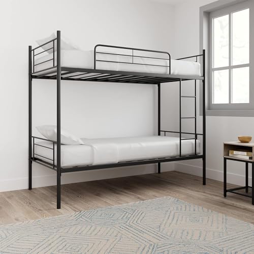 Image of TEKAVO Bunk Bed I Safety Guardrail I Easy-Climb Ladder I Metal Bed I Kids bunk Bed I Modern Bedroom Furniture I DIY (Black- Vista)