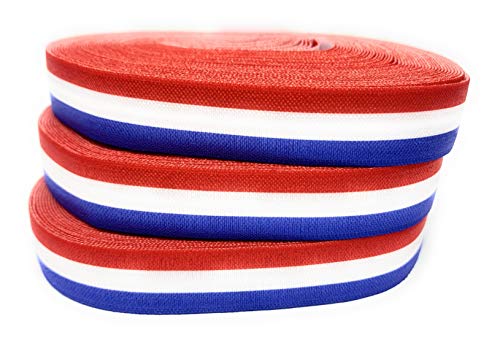 Fold Over Elastic Printed for Hair Ties 5/8 FOE DIY 10 Yard Roll (Red White and Blue)