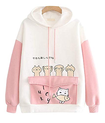 CRB Fashion Cosplay Anime Bunny Emo Girls Cat Bear Ears Emo Bear Top Shirt Pullover Sweater Hoodie (Pink Cat #9)