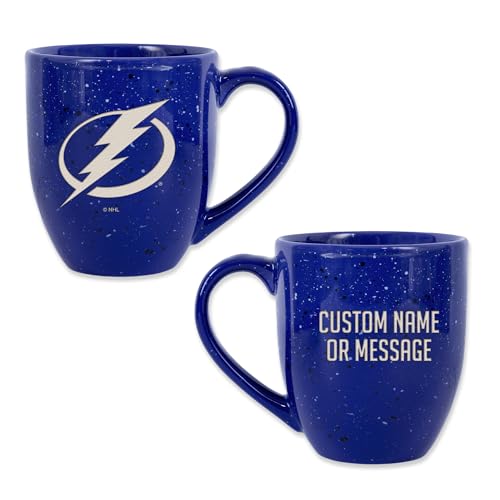 Image of Rico Industries NHL Hockey Tampa Bay Lightning Royal Personalized 16 oz Team Color Laser Engraved Speckled Ceramic Coffee Mug