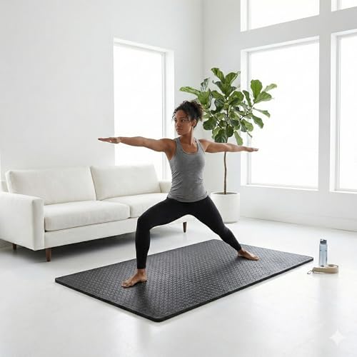 Image of BalanceFrom Puzzle Exercise Mat 3 /4 inch Thick, EVA Interlocking Foam Floor Tiles for Home Gym, Mat for Home Workout Equipment, Floor Padding for Kids, Black, 24 in x 24 in x 3 /4 in, 24 Sq Ft - 6 Tiles