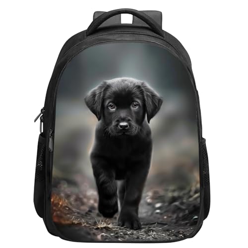 SARA NELL Black Labrador Dog School Backpack, Cute Puppy School Book Bags with Padded Straps, Elementary Student Bookbag Animal Print Daypack for Boys Girls, 15.7 Inches