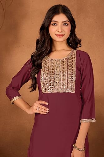 Image of Women's Embroidered Kurta Pant Set | Ethnic Kurta with Pant | Festive & Casual Wear Suit Set for Women