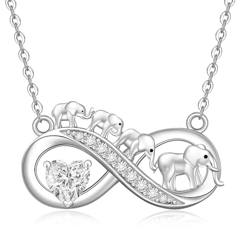 Fenthring Elephant Necklace Sterling Silver Mothers Day Infinity Mama Elephant Necklaces for Women Mom Heart with Birthstones Gifts