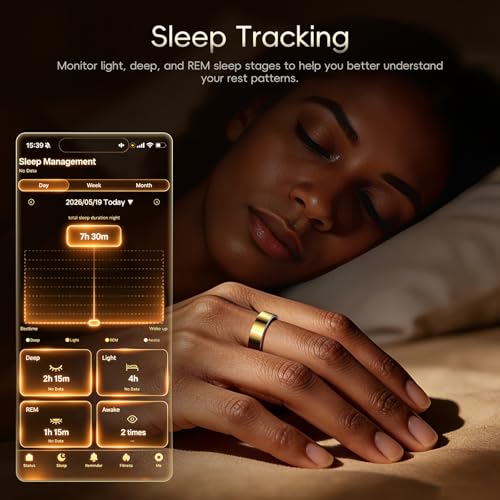 RQZ Smart Ring Health Fitness Tracker for Men and Women,Gold Size 7 - image 5
