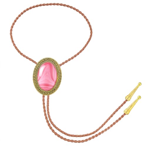 Image of Jeilwiy Bolo Tie for Men Real Stone Westwern Cowboy Ties Silver Bolos Women Leather Necktie Gift for Birthday Christmas
