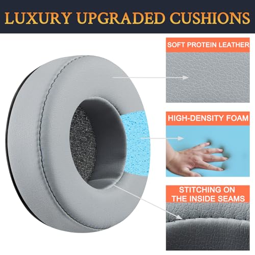 Image of SOULWIT Earpads Replacement for Skullcandy Hesh & Hesh 2 Wireless Over-Ear Headphones, Ear Pads Cushions with Soft Protein Leather, Noise Isolation Foam - Grey