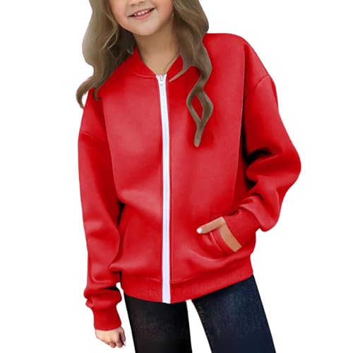 Girls Zip Up Jackets Fashion Fall Long Sleeve Sweatshirts Oversized Comfortable Jacket Outerwear with Pockets 5-13Y