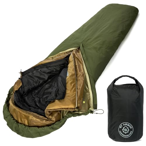 Military Modular Sleeping System with Center Zipper – 3-Layer Sleeping Bag with Patrol Bag, Intermediate Bag & Waterproof Bivy Cover – Tactical Cold Weather Sleeping Kit with Vacuum Compression Sack