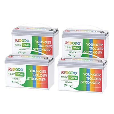 Redodo 4 Pack 12V 100Ah LiFePO4 Battery, Deep Cycle Batteries with 100A BMS, Group 31 Batteries for 10 Years Lifetime, 4000-15000 Cycles, Perfect for for RV, Solar Home, Trolling Motor, Marine, Boat