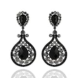 SP SOPHIA COLLECTION Women's Sparkling Austrian Crystal Victorian Teardrop Evening Clip On Earrings in Gold Black
