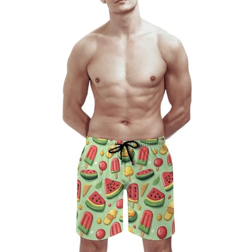 Hawaiian Shorts for Men - Comfy Cartoon Watermelon Ice Pop Print Mens Swim Trunks Bathing Suits with Mesh Lining3