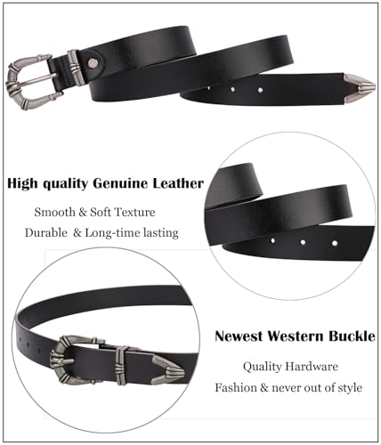 ALAIX Women's Leather Belt Vintage Western Belt Silver/Gold Buckle Belt Jeans Belt Black and Gold Belt for Women4