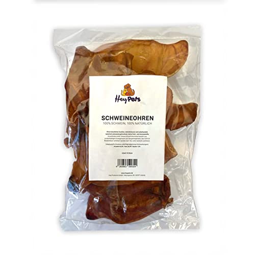 Hey Pets Schweineohren für Hunde & Welpen, Beste Hunde Leckerlis, Ideale Zahnreinigung, 100% natürlich, getreidefrei, Kauartikel, Kausnack (Beutel mit 10 Stück)