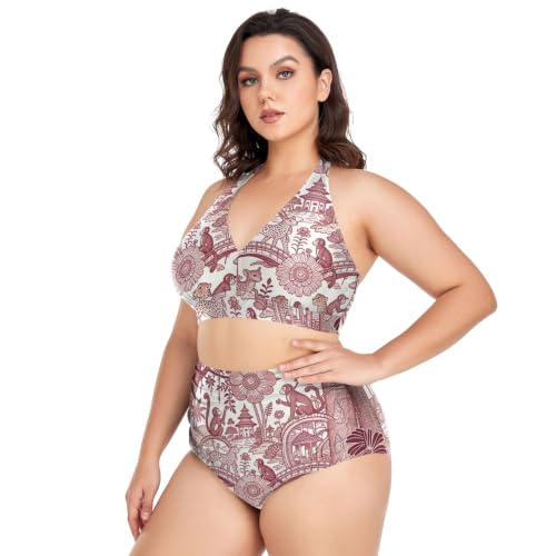 Traje de baño de cintura alta y bikini triangular de talla grande ajustable rosa 2