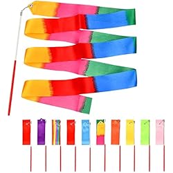 Objetos Para Hacer Gimnasia 10 Piezas Cinta de Danza, Cinta de Baile, Cinta Streamer, Cinta de Gimnasia Rítmica, Cintas de Danza Gimnasias Rítmicas Intenso Cinta, Baton Twirling Wands on Sticks, for Kids Artistic Dancing