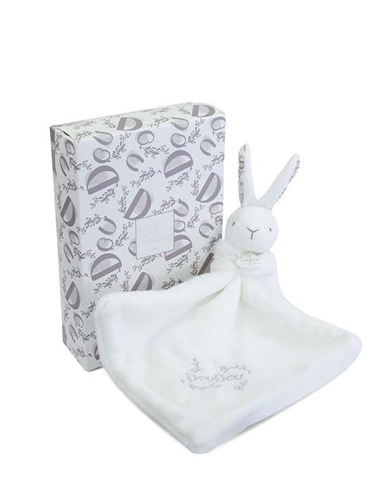 DUDOU & COMPAÑÍA – Conejo Blanco con Doudou – Peluche de bebé Ultra Suave – diseño Floral – Doudou de Nacimiento – Lavable a máquina – Regalo para bebé – DC4359