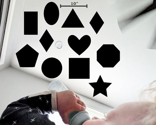 Image of Slaced High Contrast Shapes Decals for Nursery - 10 Black Peel and Stick Indoor-Vinyl Decals/Stickers for Wall | Shapes | 10 Inches