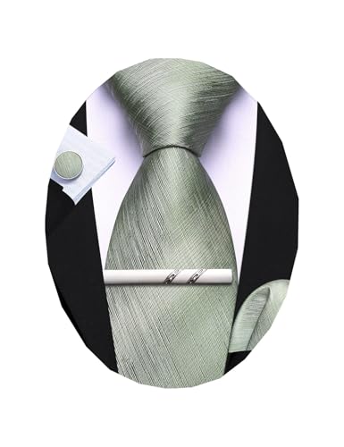Image of Barry.Wang Striped Men Ties Set Silk Necktie Handkerchief Cufflinks