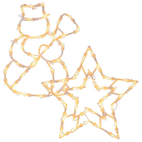 Nipach GmbH 2er Set Fensterbild Stern + Schneemann 2x35 LED warm weiß...