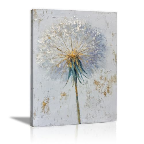 Peinture sur toile fleurs pissenlit bleu HOQIU 70x100cm encadrée pour salon