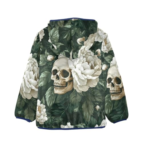 Flowers Peony and Skull Girls Fleece Jacket Girls Fall Jacket