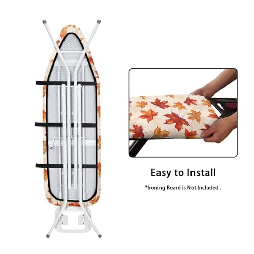 Image of Easy Installation 15x54 Fall Maple Leaf Ironing Board Cover - Elastic Edge, Fit Standard Size Iron Board Cover, Stain Resistant, Setup for Effortless Ironing Experience