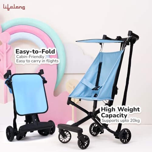 Lifelong Cuppy Ultralight Baby Stroller for 6-36 Months with 5 Point Harness Cabin Friendly, Foldable & Sturdy Sit-Up Stroller|Adjustable Sunshade Canopy & Easy to Carry As Backpack with Strap,Blue