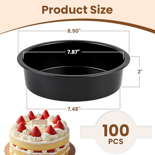 8 Inch Round Cake Pan Set of 3 - Nonstick Carbon Steel Cake Baking Pans with 100 PCS Parchment Paper, Dishwasher Safe, Durable for Layer Cakes, Birthday & Christmas Baking - Image 2
