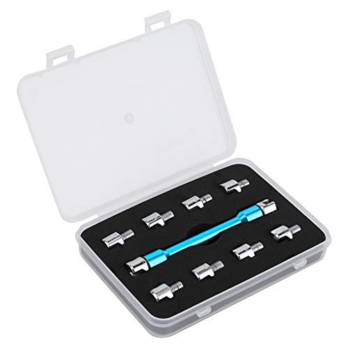 Image of Motorcycle Spoke Wrench CNC Spanner Set Length 93mm /3.7in with 10 Interchangeable Tips and Storage Case for Most Motorbike(A (blue))
