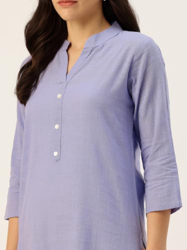 Image of feranoid Women's Plain Cotton Kurta with Mandarin Collar, 3 /4 Sleeves & Pocket