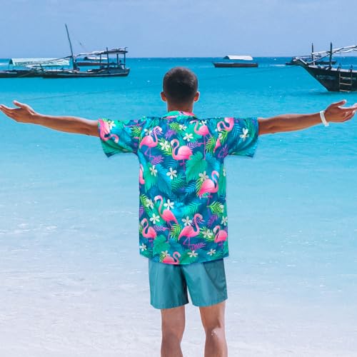 Nidoul Men's Hawaiian Shirts Flamingo Floral Button Down Tropical Holiday Beach Shirts Short Sleeve Casual Vacation4