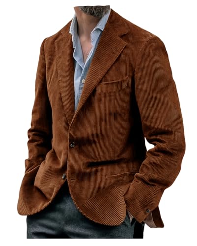 VENNYNG Men's Corduroy Blazer Single Breasted Sport Jacket 2 Buttons Notch Lapel Business Casual Autumn Winter Formal Coat