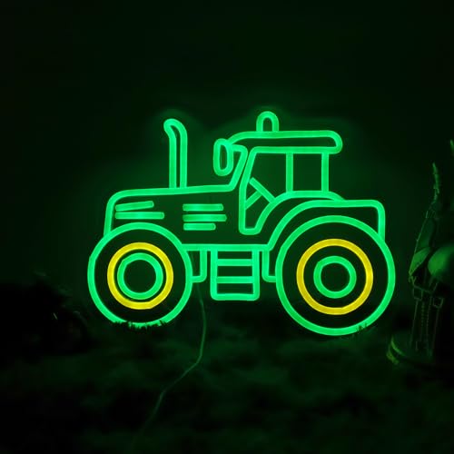 Image of Green Tractor Neon Sign - LED Farm Tractor Night Light for Boys Room, Kids Bedroom, Birthday Party, Tractor Wall Decor for Garage, Man Cave, USB Powered Neon LED Sign