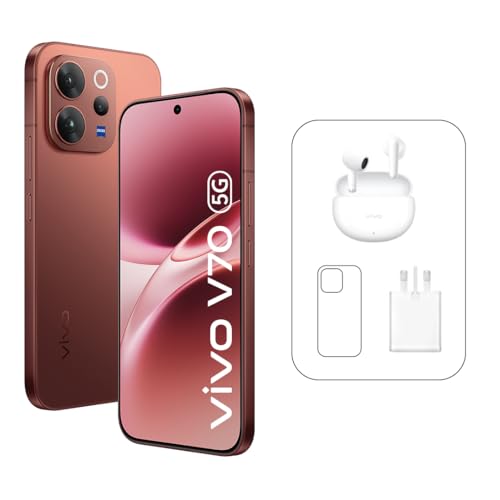 Vivo V70 5G - Brown 12 + 256GB | 50MP ZEISS Camera | 1.5K curved 120Hz AMOLED Display | 6500mAh | IP69 4Y Battery | 455 Days Screen Replace 24 Months Warranty - Middle East Version