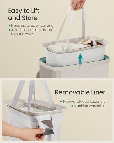 Image of SONGMICS Laundry Basket, 17.2 Gal. Laundry Hamper, Easy Assembly, with Lid and Handles, Removable Liner, 15.4 x 8.7 x 29.5 Inches, Cappuccino Beige ULCB810LH01