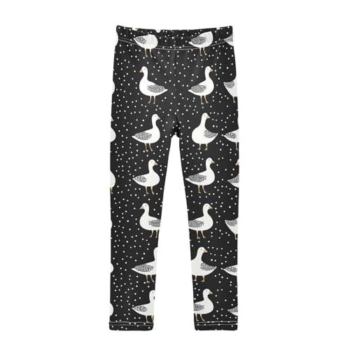 White Geese Girls' Leggings Toddler Doodles Black White Dots Kids Yoga Pants Dance Active Tights 4T