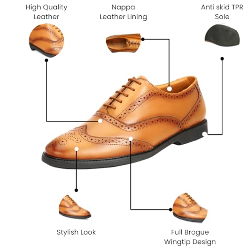 Image of Leatherful Genuine Leather Brogue Shoes for Men | TPR Sole & Nappa Leather Lining | Classic Dress Footwear New