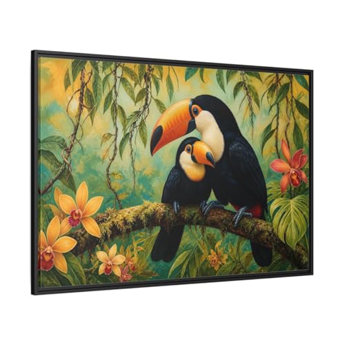 Décoration murale toucan vert au-dessus de la console entrée
