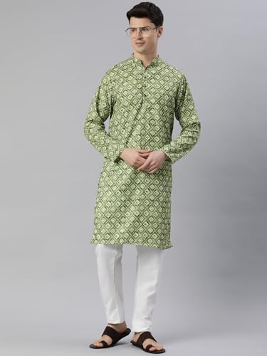 Image of Majestic Man Men's Cotton Blend Regular Fit Casual Ethnic Motifs Abstract Printed Kurta