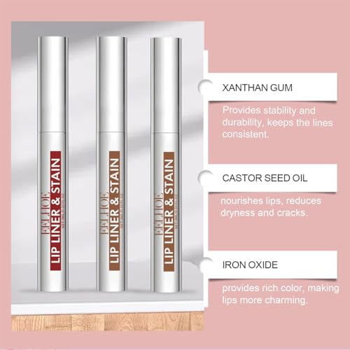 Baorder 3 Pcs Peel Off Lip Liner Set,Pencil-Peel Off Lip Liner Tattoo,Plump Lip Liner,Long Lasting Lip Stain Peel Off,Infused with Hyaluronic Acid & Vitamin E - Image 2