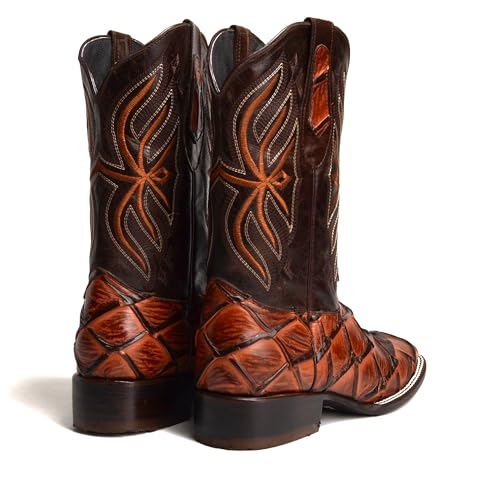 Joe Boots 708 Exotic Pirarucu Leather Print Men's Embroidered Square Toe Cowboy/Rodeo Boots Leather outsole4