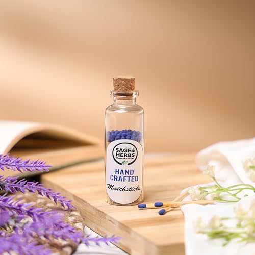 Image of Sage & Herbs 40 Small Matchsticks | Organic Matchsticks | Multipurpose Use | for Home, Temple & Office Use | Long Burn Time | Borosilicated Cork Jar Packing (Blue, Small) (Pack of 2)