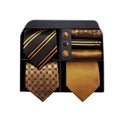 Image of Hi-Tie 3 Pcs Gift Box Mens Tie Set Necktie with Pocket Square Cufflinks Lapel Pin Silk Neck Tie Collection