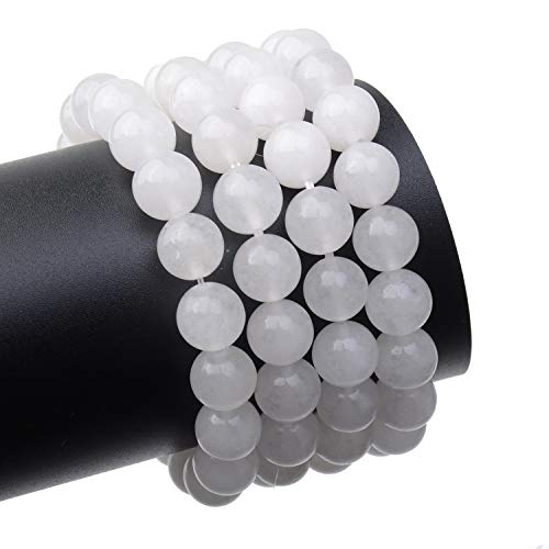 LPBeads 80Pcs Polished 10mm Round Natural White Jade Gemstone Loose Beads with Stretch Cord for Jewelry Making Bracelets
