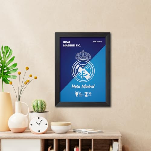 Image of TenorArts Real Madrid Football Club Poster White Logo Laminated Photo Frame Painting with Matt Finish Black Textures(12 inches x 9inches)
