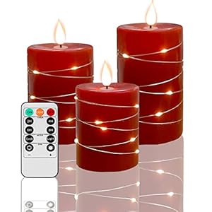 Red Flameless Candles with String Lights Battery Operated LED Pillar Candles 4‘’ 5‘’ 6‘’ Candle with Remote Control,Fake Candle Set of 3 for Christmas or Special Festivals Decorations Red Flameless Candles with String Lights Battery Operated LED Pillar Candles 4 5 6 Candle with Remote ControlFake Candle Set of 3 for Christmas or Special Festivals Decorations