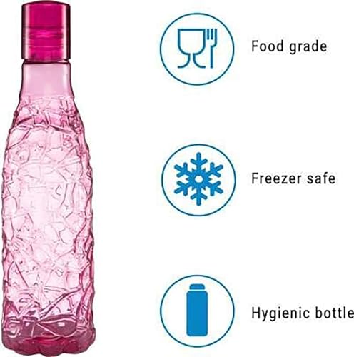 Image of Floraware Food Grade Premium Plastic Fridge Round Water Bottle, Drinking Bottle, 1000ml Pack of 6, Pink