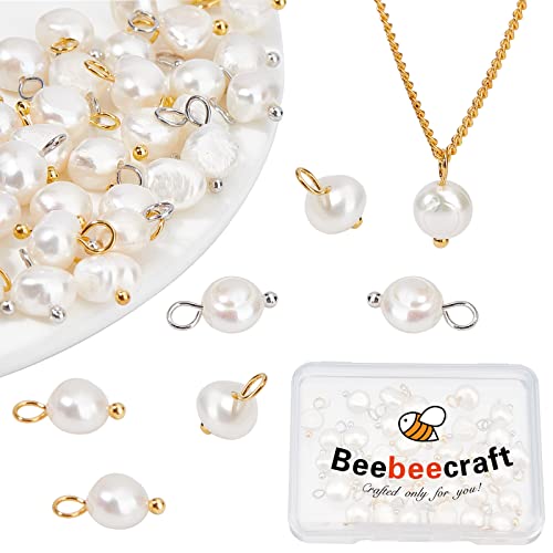Beebeecraft 40 Stück 2 Farben Süßwasserperlen Charms Barock Natur Unregelmäßige Weiße Perle Baumeln Tropfen Charms Anhänger Für DIY Armband Halskette Schmuckherstellung Cover