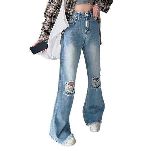 Girls' Ripped Baggy Jeans, High Waisted Flared & Wide Leg Denim Pants - Fashion Distressed Denim Trousers3